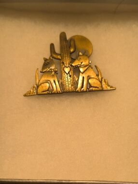 J. Jill Gold-Tone Desert Cactus & Foxes Brooch